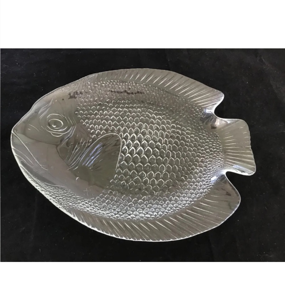 Vintage Arcoroc Fish Poisson Serving Platter Clear Glass 10”